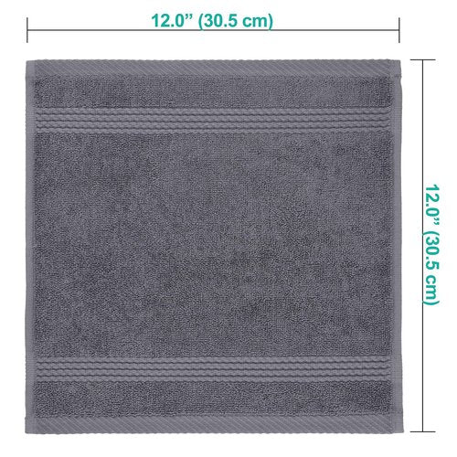 EastNBlue Lara 100% Turkish Cotton Washcloths 4 Pack, Extra Soft & Absorbent Wash Cloths for Face & Body (12" x 12"), Terry Cloth, Small Hand Towels for Bathroom, Dark Grey