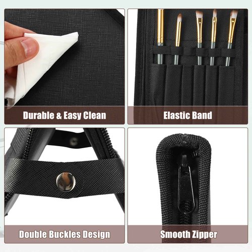 VOCOSTE Foldable Makeup Brush Holder, 29 Pockets Makeup Brush Organizer, Stand-up Makeup Brush Travel Bag Cosmetic Case, Portable Travel Makeup Brushes Case Handbag