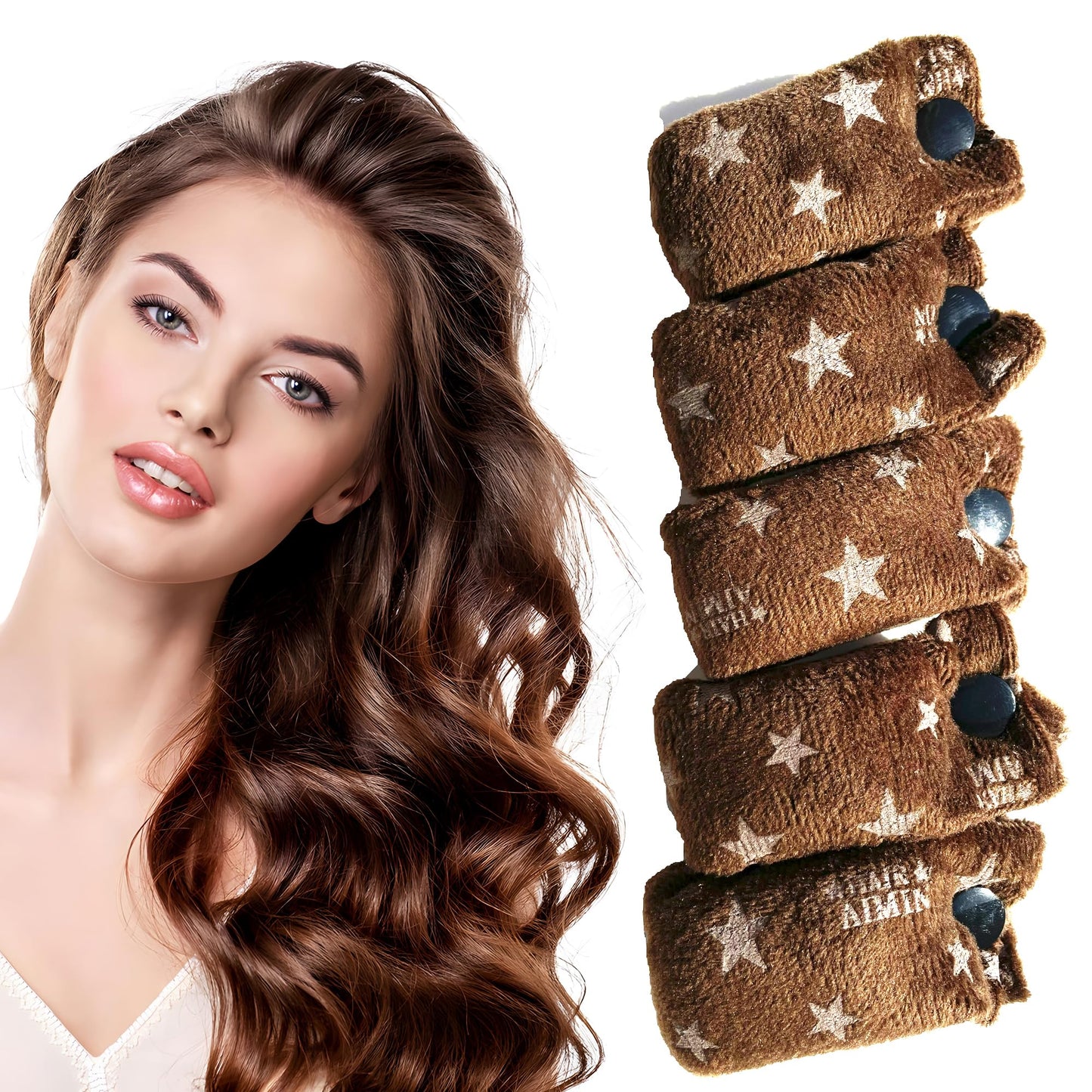 Aimin Hair Heatless Hair Curlers No Heat, Heatless Curls Overnight Blowout Rods, No Heat Hair Curlers To Sleep In, Soft Flexi Rods For Long Hair, Thick Curling Rod Styling Tools(20pcs star coffee)