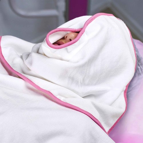 Fushay Premium Microfiber Towels - 5 Pack Ideal for Estheticians, Barbers, Salons Extra Thick, High Absorbency, Professional-Grade (White with Pink Border)