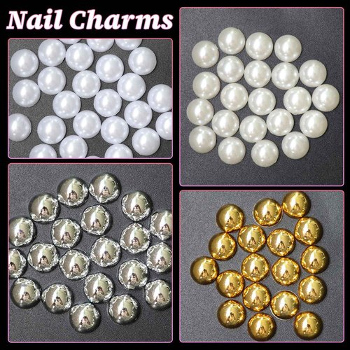 Lifextol 10000pc Gold & Silver Nail Charms and Gems Set: Round Resin Nail Art Rhinestones, Small, Medium, Large Sizes, Flatback, Y2K, DIY & Salon Use