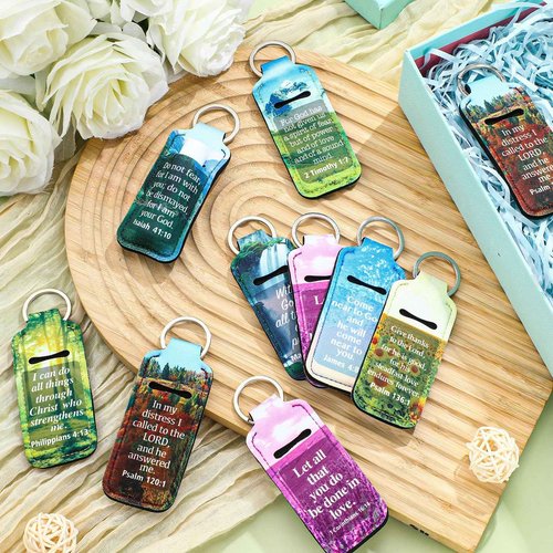 Ecation 72 Pcs Christian Lipstick Holder Key Chain Bulk Lip Balm Holder with Metal Ring Lipstick Lip Gloss Pouch Religious Party Bible Inspiration Gift for Women Man Church Pastor(Retro)