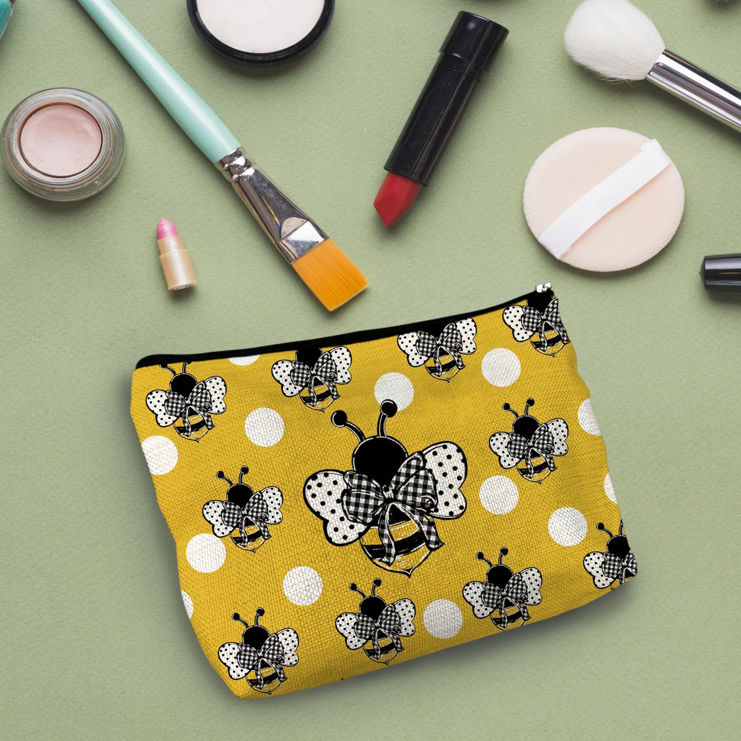 NATSUNO Bee Gifts for Women - Cute Bee Makeup Cosmetic Bag for Women, Bee Gifts for Bee Lovers, Honey Bee Gifts, Beekeeper Gifts, Yellow Bee Small Makeup Bag Pouch for Purse