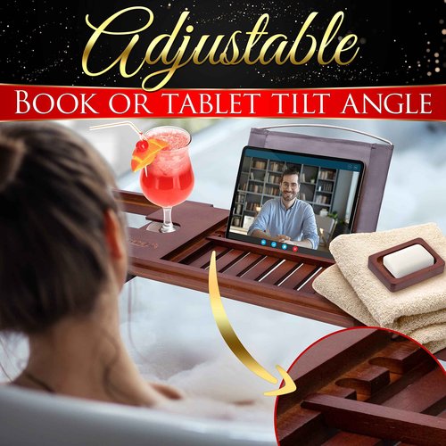 SereneLife Natural Bamboo Bathtub Caddy - Extendable & Adjustable Tray, Ergonomically Designed with Integrated Device/Book Holder with Removable Trays for Bath Accessories (Brown)