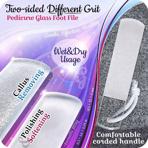 GLADZY Czech Glass Nail File Set - Multifunctional Nail Shiner Buffer, Callus Remover Foot Rasp, Glass Cuticle Pusher Manicure Stick, Etched Surface, Professional Nail Care Tool, Made in EU