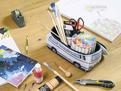 BRISA VW Collection - Volkswagen Neoprene Universal Makeup Cosmetics Toiletry Travel Pharmacy Bag in T3 Bus Vanagon Design (White/Large)