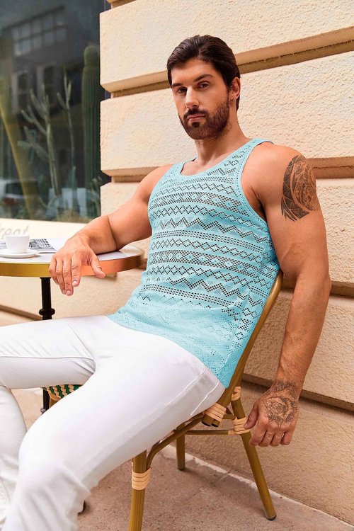 Syktkmx Mens See Through Vest Crewneck Sleeveless Tank Tops Muscle Sexy Mesh Shirts