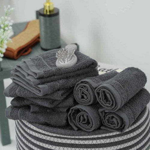 Tens Towels Pack of 24 Washcloths, 12 x 12 Inches, Lighter Weight, Quick to Dry, Super Soft & Absorbent, Gentle Face Towels, Hotel Quality, Perfect for Bathroom, Gym, Spa (Dark Grey, 24 Pack)