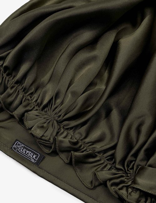 LilySilk Silk Bonnet for Sleeping Womens Sleep Cap 100% 19MM Mulberry Silk for Long Curly Hair Adjustable Stretchy Olive Green