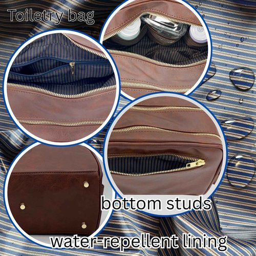 VI PRESTIGE Dopp Gift Travel Toiletry Bag Premium Quality Large Capacity 2-compartments YKK zippers Water-resistant Bottom studs Mesh pockets Durable Cosmetic Organizer Unisex DARK BROWN