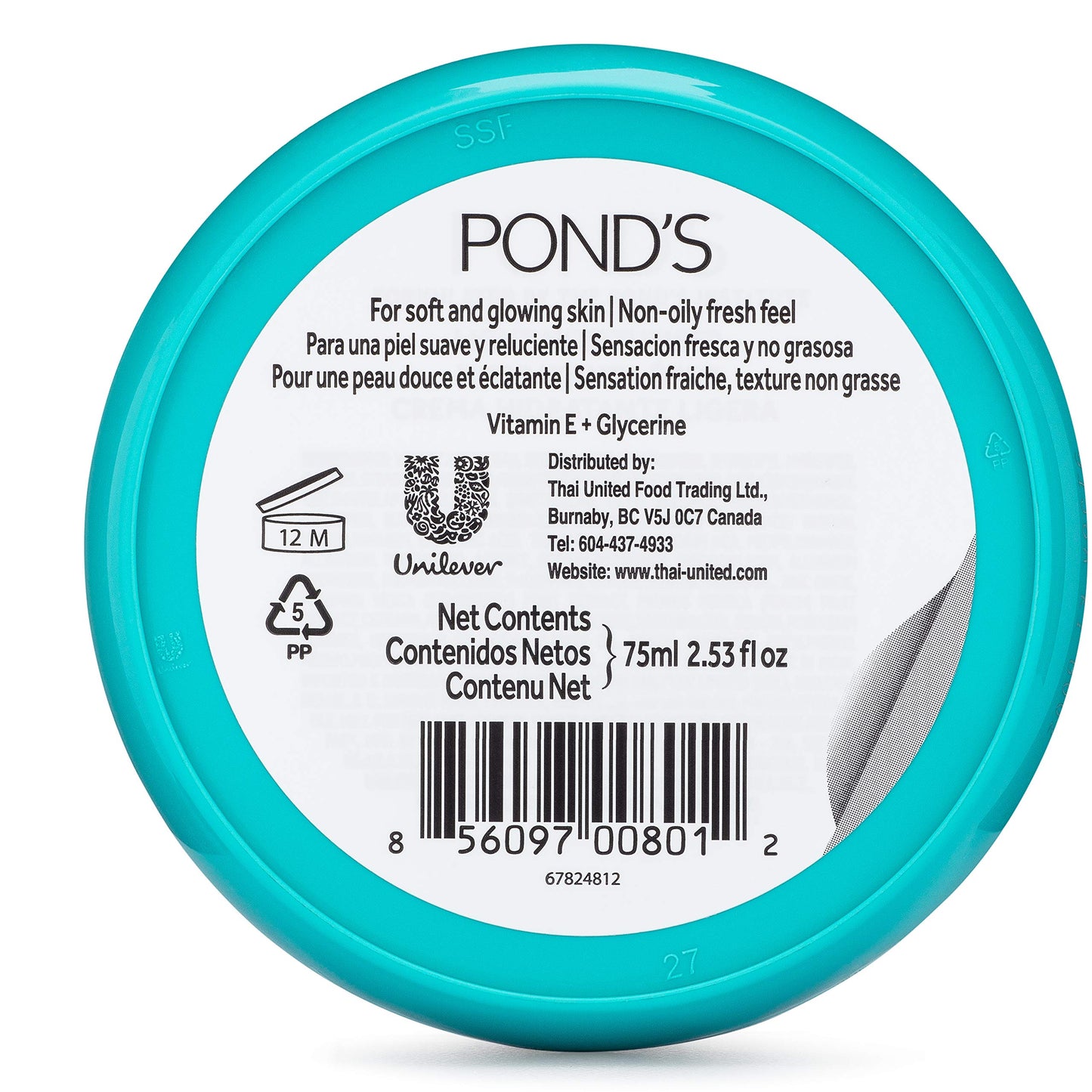 Pond's Light Moisturizer Cream, For Soft and Glowing Skin, Vitamin E, 4-Pack of 2.53 Fl Oz Each