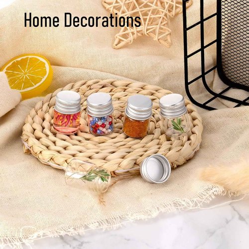 JIUWU 24-Pack 5mL Mini Bottles with Aluminum Screw-Cap, Clear Small Glass Jars with Lids for Essential Oil & Decoration, Small Glass Bottle for DIY Art Craft Storage