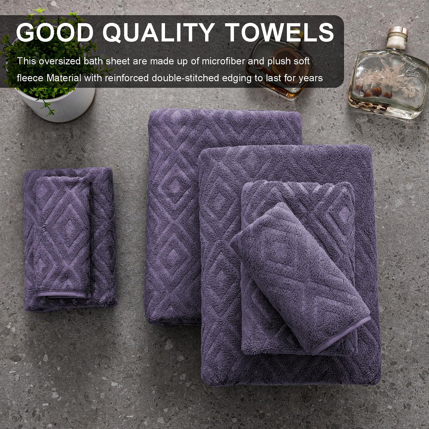 4 Pack Large Bath Towels Set 35"x70" Oversized Bath Sheet Chair Towels, 600 GSM Ultra Soft & Absorbent Towels for Bathroom, Quick Dry Towel for Gym Hotel Camp Pool Purple