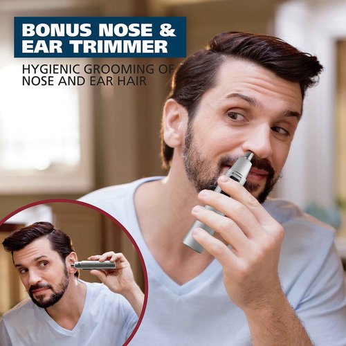 Wahl Beard Trimmer for Men - Battery Operated Facial Hair Grooming Set for Mustaches, Beard, Neckline, Light Detailing and Grooming with Bonus Battery Nose & Ear Hair Trimmer - Model 5537-420