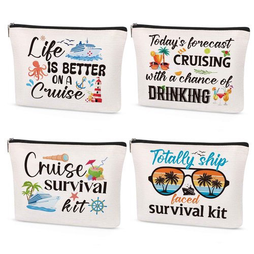 Papiailove Cruise Makeup Bag Gifts - 4Pcs Cruise Ship Essentials Cruise Survival Kit Bags Cruise Cosmetic Bag for Women Girl Best Friend Travel Beach Accessories