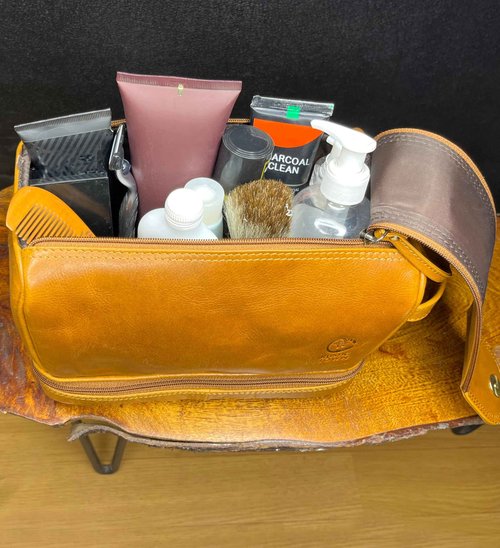 Rustic Town Unisex Adult Mens Travel Toiletry Kit Bag, Cognac, M