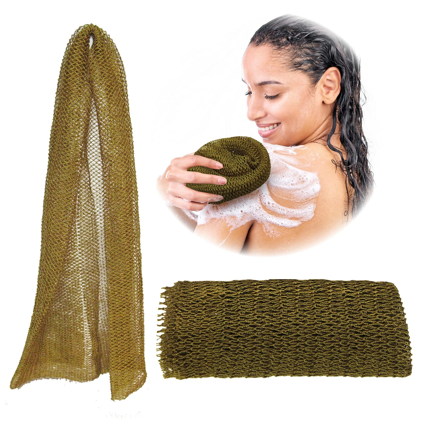 Adeton African Net Sponge, Authentic, Black Owned, Exfoliating Body Scrubber, Long Net Sponge, Body Exfoliator, Sapo, Shower Bath Accessories, Back Foot Scalp Scrub, Flat Dead Skin Remover (Dijon)