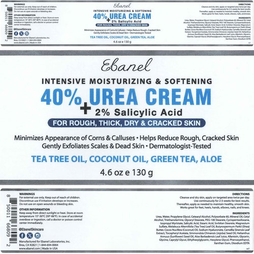 Ebanel Urea Cream 40% plus Salicylic Acid 2%, Foot Cream for Dry Cracked Heels Feet Knees Elbows Hands, Foot Dead Skin Cuticle Callus Remover Toenail Softener, Keratolytic Skin Barrier Repair, 2-Pack