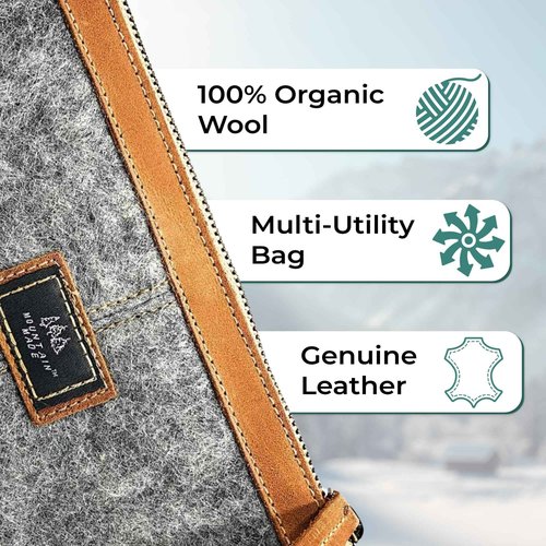 Mountain Made Wool and Pure Leather Luxury Travelers Small Cosmetic Bag, Toiletries, or Utility Bag For Students, Women and Men. Perfect size to fit inside your purse.