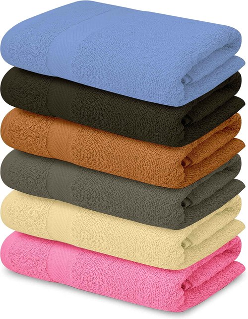 QUBA LINEN 100% Cotton Bath Towel Set – Soft, Absorbent Towels for Bathroom, Spa & Gym Use – Durable, Reusable & Machine Washable Bath Towels - Multi-Color, 27 x 54 Inches, Pack of 6