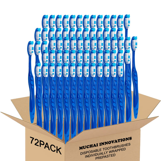 Prepasted Disposable Toothbrushes Individually Wrapped | Regular Size Head, Soft Bristle Hygienic & Economical | Great for Travel Camping Guestroom Car Office School Hotel Airbnb Gifts (72 Pack)