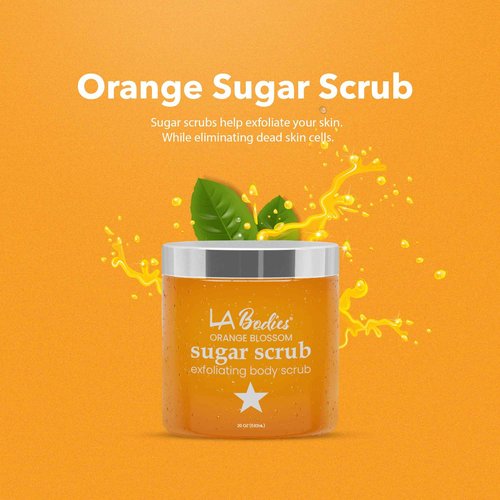 LA Bodies Sugar Scrub Exfoliating with Orange Blossom and Other Natural Ingredients for Body Scrub and Foot Scrub - Soft Scrub for Nourishing Essential Skin Care, 20 oz (592 mL), Made in USA