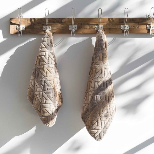 Graccioza Dakar Wash Cloth 12" x 12" - Geometric Sculptured Design in Neutral Earth Tones - Brown, Taupe, and Beige - 100% Cotton Washcloth 650 GSM - Soft Bath and Face Towel - Made in Portugal