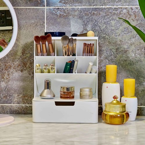 Tidyladyo Makeup organizer with Drawer-Makeup Brush organizer, Cosmetics Storage for skincare,Vanity,Makeup.Great for Dresser,Bathroom (white)