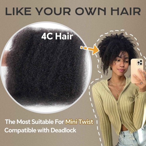BLL Afro Kinkys Bulk Human Hair, 16 Inch 50g/Pack, 100% Human Hair for Mini Twist Braiding Dreadlock Loc Extensions Afro Kinky Curly Hair Bulk (1B, 16 Inch Pack Of 1)