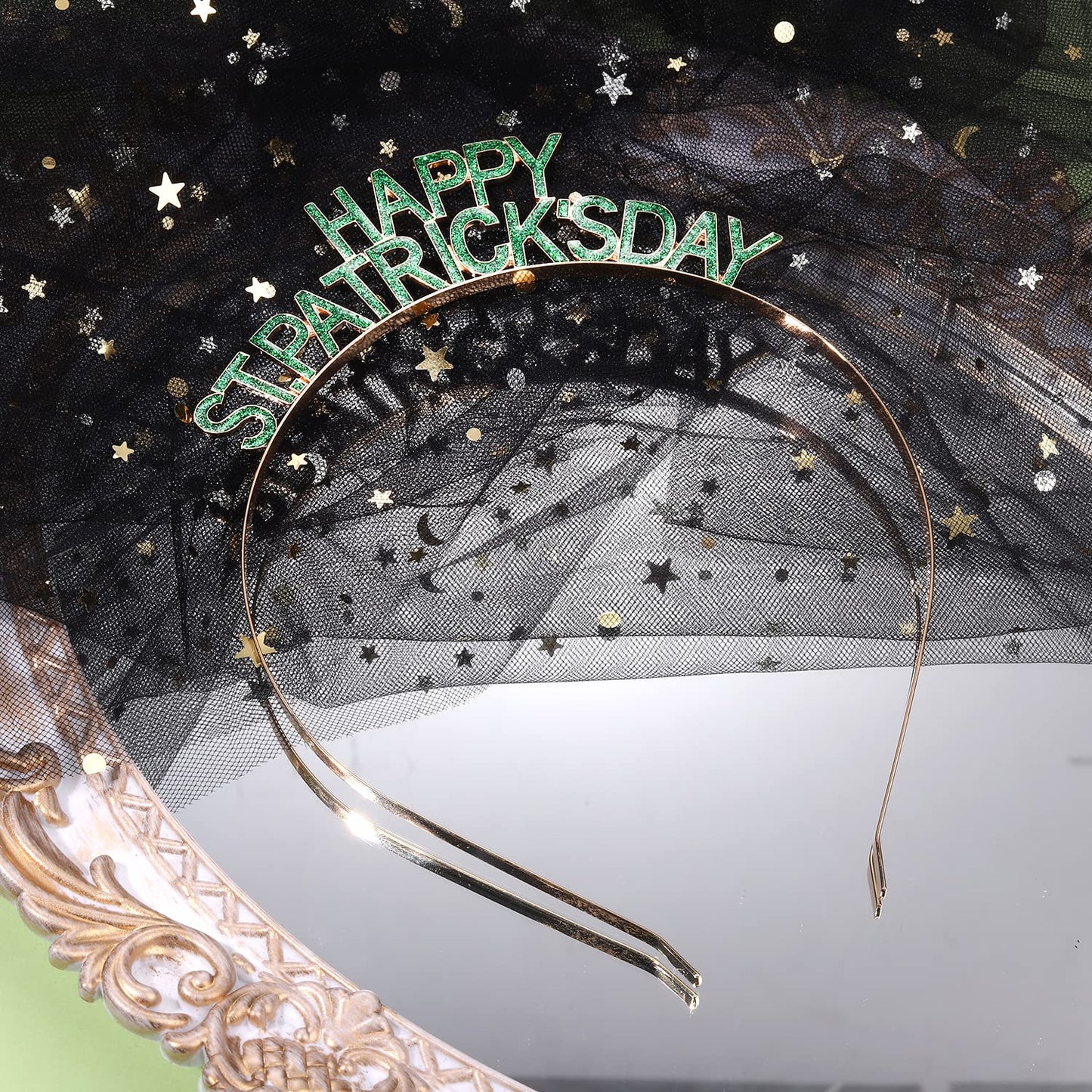 HEIDKRUEGER St.Patrick's Day Headband Green Lucky Hairband Glitter Happy ST.PATRICKS DAY Letter Headband for Irish Parade Hair Hoop