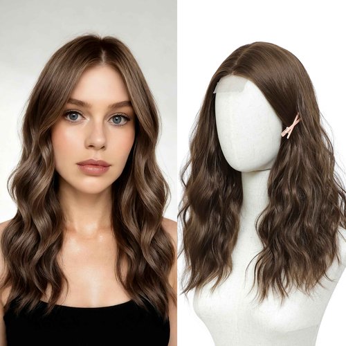 BUPPLER Wig 18 Inch Medium Length Wigs for Women Middle Part Synthetic Hair Wavy Wig with Upgraded Strands,Natural Hair Wigs for Daily Party/Halloween Use 18Inch,Honey Brown