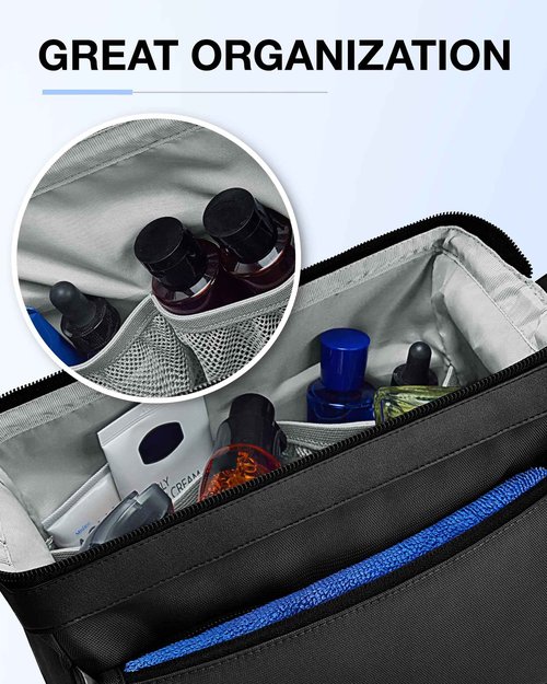 BAGSMART Toiletry Bag for Men, Wide Opening Dopp Kit Water Resistant Shaving Hygiene Organizer for Bathroom, Travel Essentials, Black