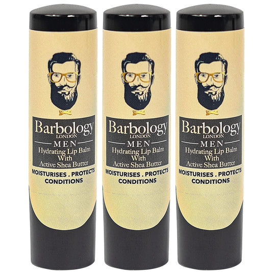 Barbology London Men's Moisturizing Lip Balm for Chapped Lips with Organic Moroccan Argan Oil, Lightweight Formula Leaves Zero Residue, 0.17oz (Pack of 3)