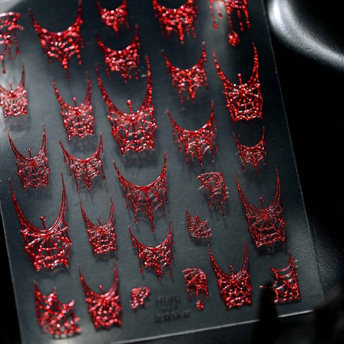 Dark Gothic Halloween Nail Stickers 3D Realistic Evil Spiders & Bloody Spider Web Self-Adhesive Nail Art Decoration for Women Girls Halloween Party