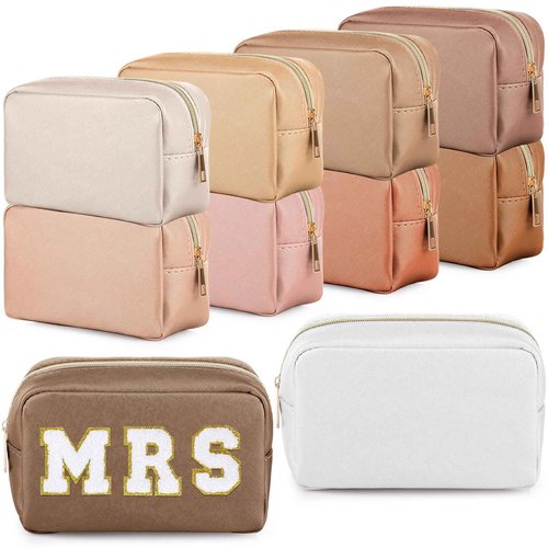 Sweetude 10 Pcs Preppy Makeup Bag Bulk PU Leather Cosmetic Bag Bridesmaid Gift Wedding Day Christmas Small Pouch DIY Skincare Pouch for Women(Vintage Color)