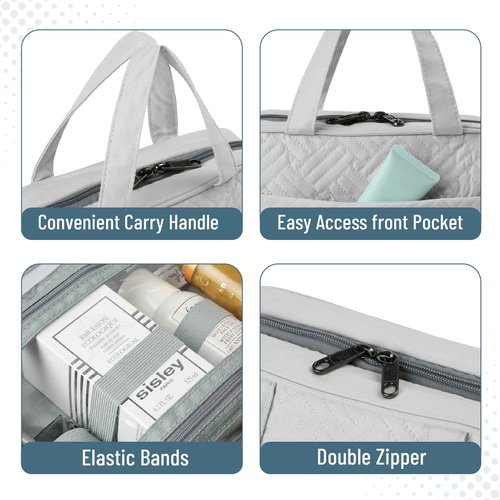 Ms. pen- Travel Toiletry Bag Organizers, Gray, Makeup Travel Bag for Toiletries with Hanging Hook, Water-Resistant, Christmas Gift