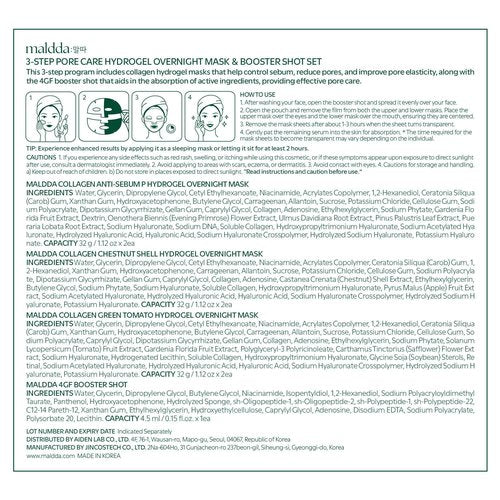 MAL-DDA Collagen Overnight Face Mask 3 Step Pore Minimizer Hydrogel Sheet&Boost Serum-Oil Control PDRN-Tightening Exosome-Elasticity Retinal - All in One (6 Pack)