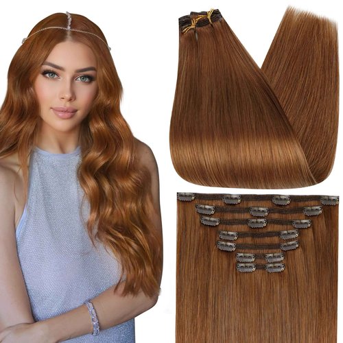 Full Shine Auburn Hair Extensions Real Human Hair Auburn Clip in Extensions for Short Hair for Bob 12 Inch 7 Pcs 95 G