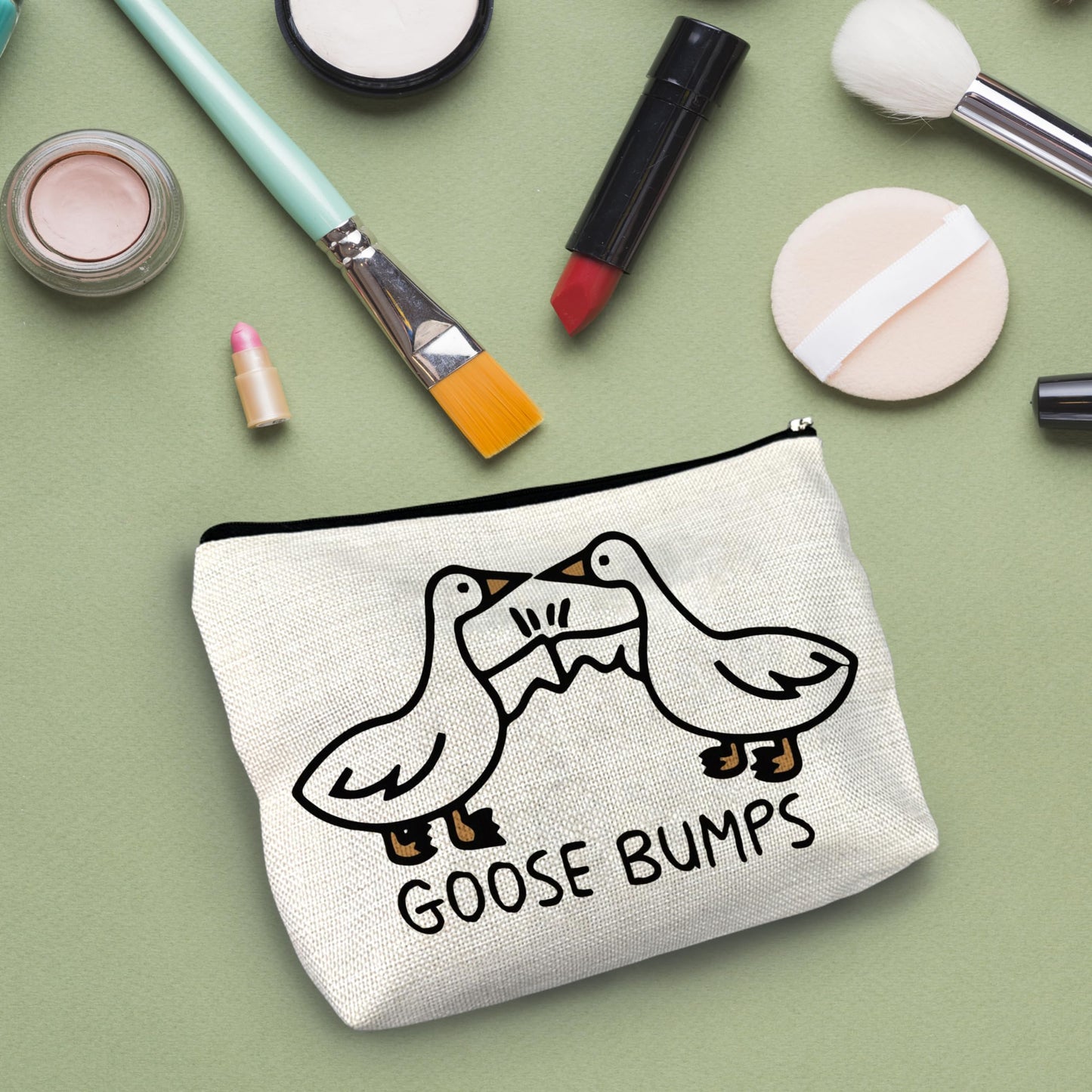 NATSUNO Funny Goose Makeup Cosmetic Bag for Women - Goose Gifts for Women, Funny Goose Gifts, Funny Gifts for Women Friends, Goose Bumps Small Makeup Bag Pouch for Purse