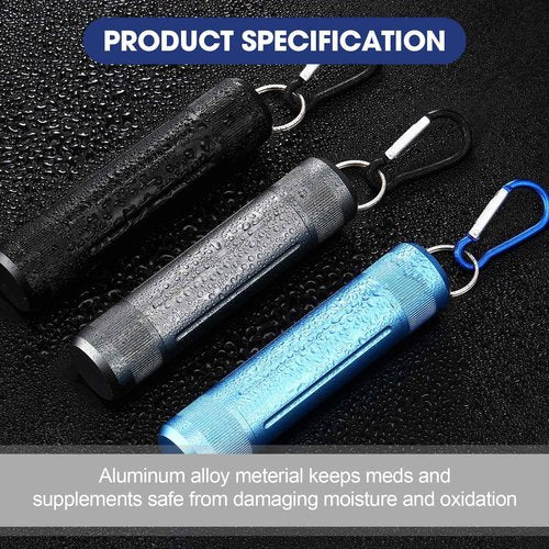 Outus 3 Pcs Metal Container Portable Sealed Container Bottles Aluminum Alloy Case Waterproof Jar Travel Bottle with Key Chain for Outdoor Camping Trip (Black,Blue,Gray)