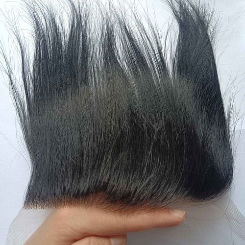 SeraphicWig Men Forehead Hairline Toupee Human Hair Lace Front Hair Pieces For Mens Lace Hair System Base Size 0.78x7.09 inch Natural Black