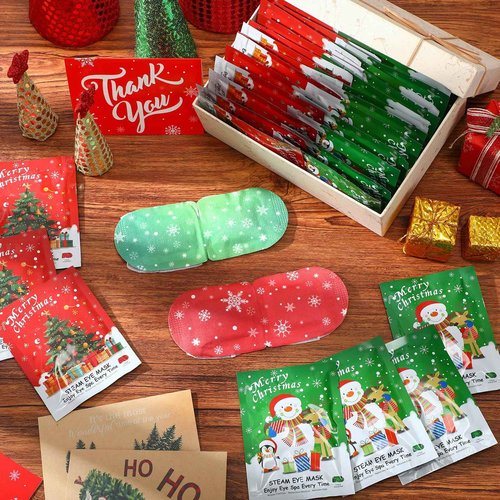 Demissle 96 Pack Christmas Steam Eye Masks for Dry Eyes Disposable Self Heating Red and Green Moist Heat Eyemasks Warm Eye Compress Gift for Dry Eyes Women Home Office Travel
