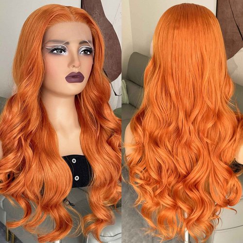 ZAVIDE Ginger Synthetic Lace Front Wig Orange Big Wave Glueless Wig Tpart 13x5x1 HD Lace Wig For Women