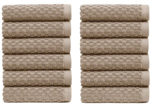 COTTON CRAFT Euro Spa Waffle Wash Cloth - Set of 12 Luxury Pure Ringspun Cotton Waffle Weave Bathroom Face Towel - Everyday Absorbent Hotel Gym Shower Beach Kitchen Travel Dorm - 12x12 inches - Linen