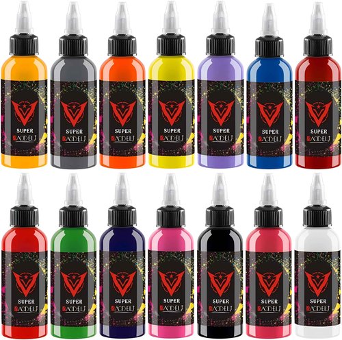 BaodeLi 14 Color 30 ml Tattoo Ink Kit with Microblade Paint and UV Ink - Dynamic Ink Set for Tattoo Equipment and Gun - Includes Green Soap