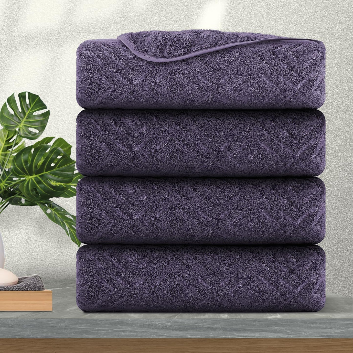 4 Pack Large Bath Towels Set 35"x70" Oversized Bath Sheet Chair Towels, 600 GSM Ultra Soft & Absorbent Towels for Bathroom, Quick Dry Towel for Gym Hotel Camp Pool Purple