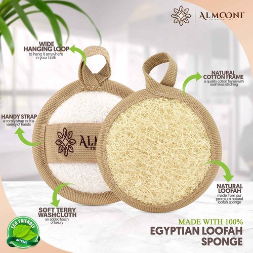 Premium Natural Egyptian Shower Loofah Sponge and Facial Loofahs, Large Exfoliating Shower Loofa Body Scrubbers Buff Away Dead Skin for Smoother, More Radiant Appearance (3 lufa Pack)