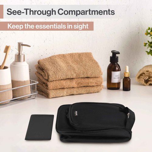 Wayfarer Supply Co. Hanging Travel Toiletry Bag - Large Cosmetic Bag Organizer for Toiletries, Makeup and Shaving Supplies - Cruise and Travel Essentials for Women & Men, Black