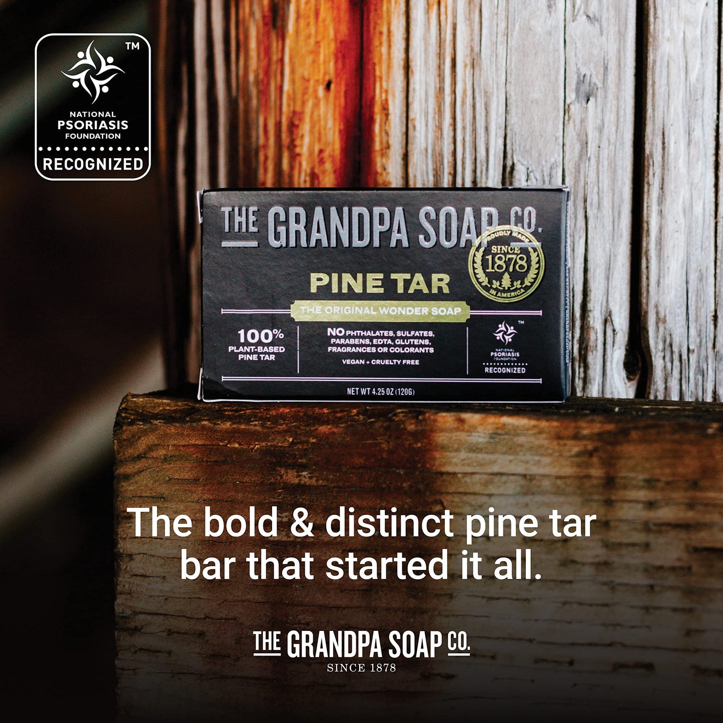 The Grandpa Soap Company Pine Tar Bar Soap for Men- Made With 100% Plant-Based Pine Tar Oil, 3 in 1 Cleanser Deodorizer and Moisturizer, Dermatologist Tested, Safe for Sensitive Skin, 3.25 Oz, 3 Pack