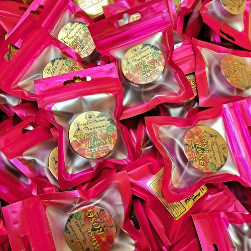 MUSK ROSE Perfume - Eau de Parfum - Solid Balm - Aromatherapy Essential Oils (Rosa Moschata, De Mai, Damascena, White Champaca, Tuberose) - Natural Fragrance - Travel Party Guest Favors Gifts 0.5oz